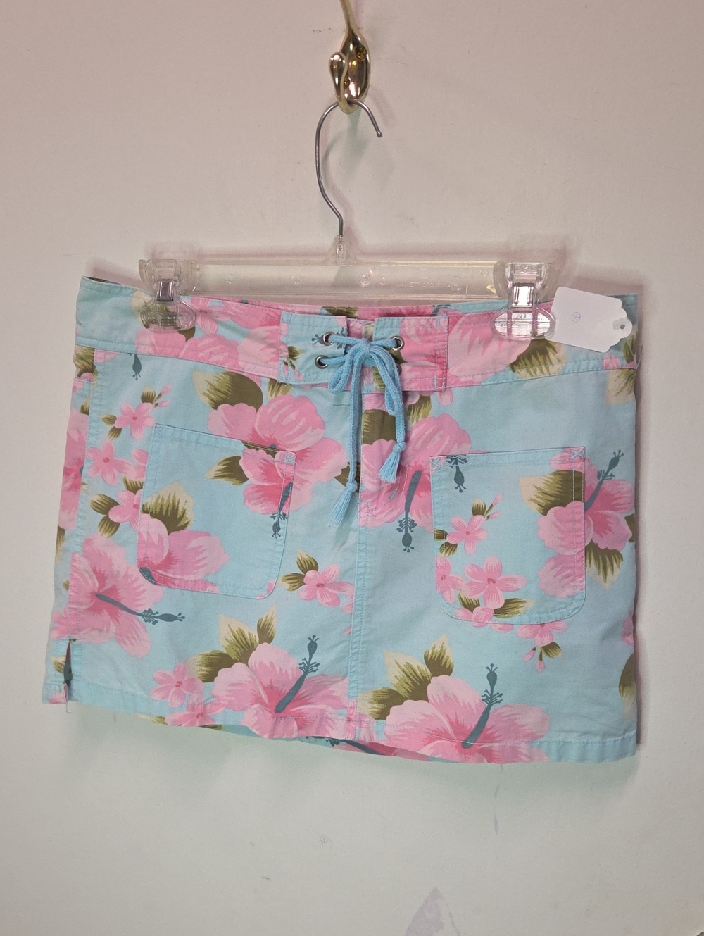 Vintage Y2K Digital Clothing Hibiscus Floral Skort Light Blue Pink Size 5